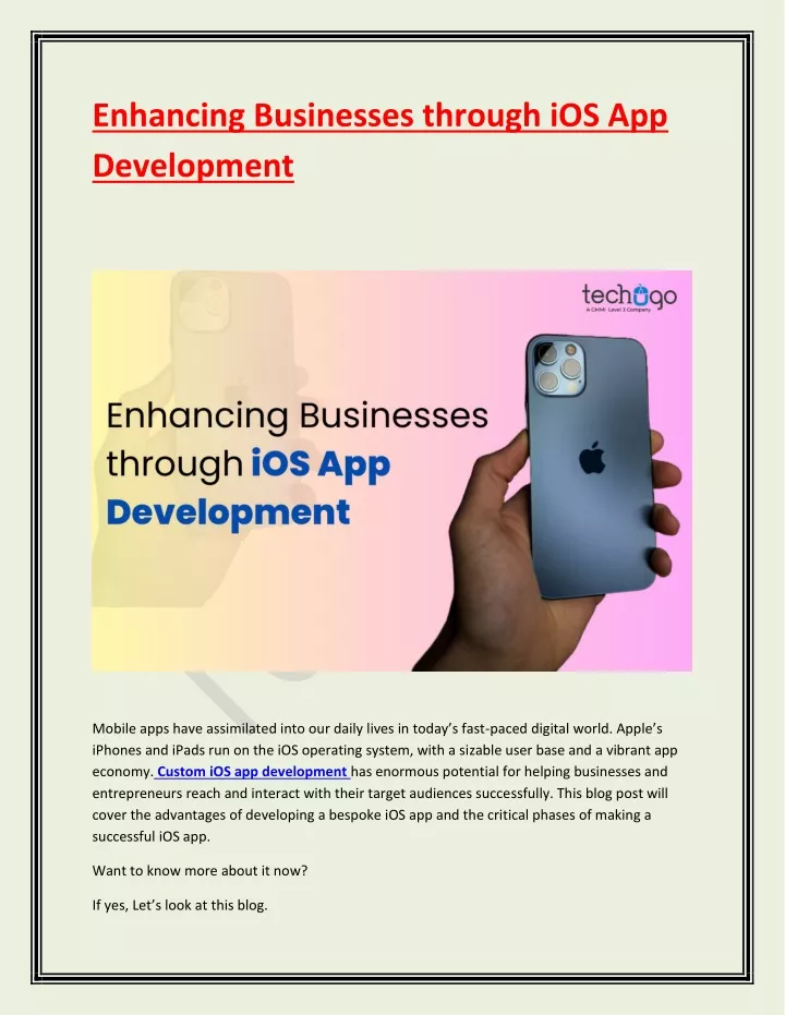 enhancing businesses through ios app development