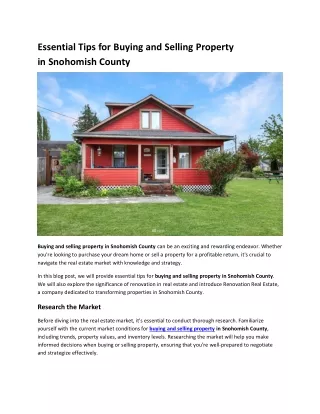 Essential Tips for Buying and Selling Property in Snohomish County