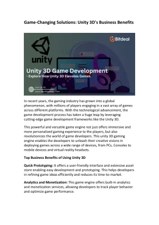 game changing solutions unity 3d s business