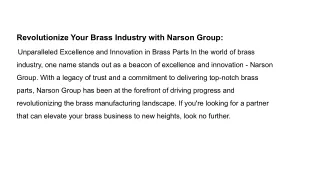 Trusted Brass industry in Jamnagar, Gujarat | Narson Group