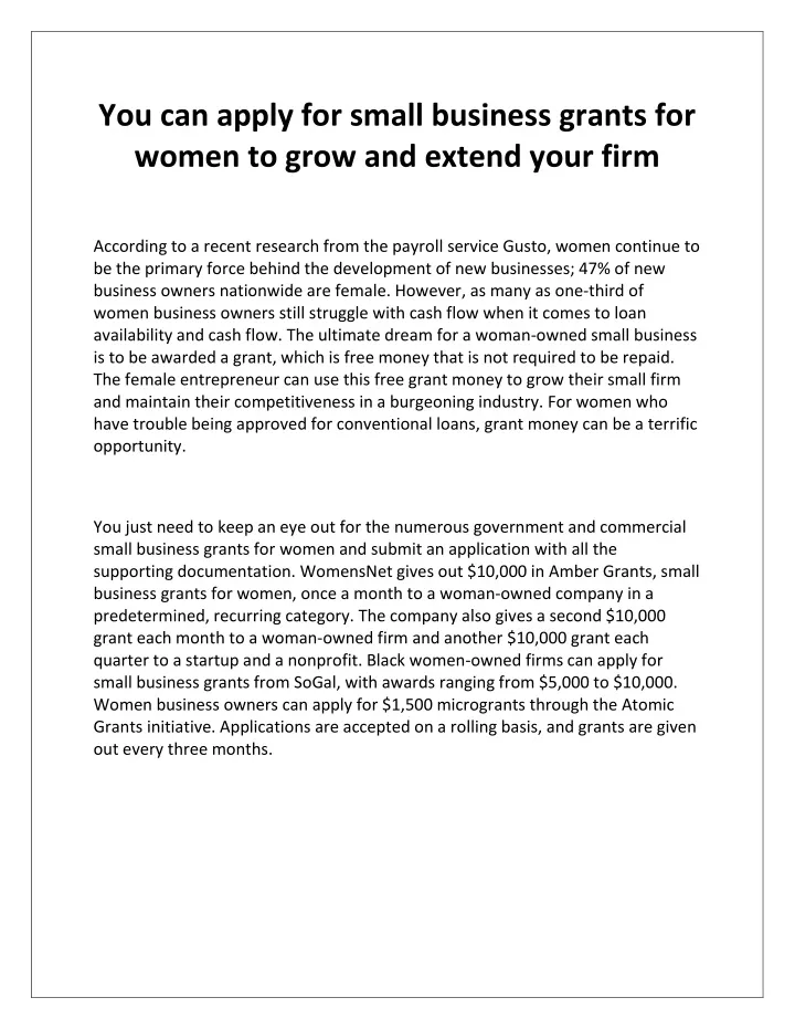 you can apply for small business grants for women