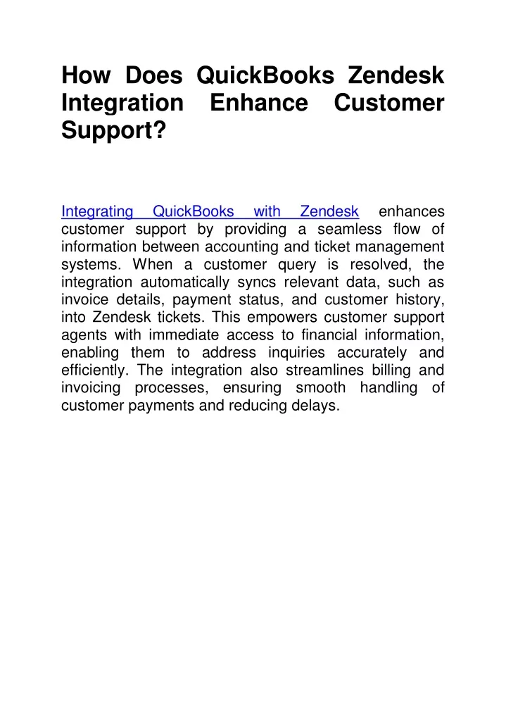 how does quickbooks zendesk integration enhance