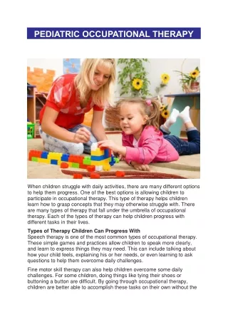 PEDIATRIC OCCUPATIONAL THERAPY