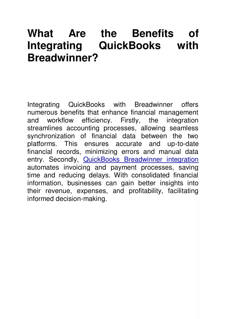 what integrating breadwinner integrating numerous