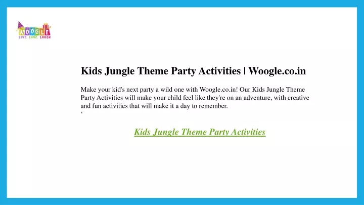 kids jungle theme party activities woogle