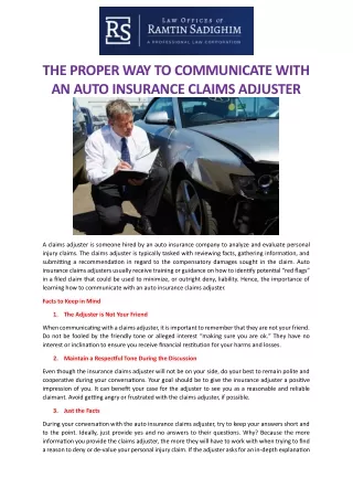 THE PROPER WAY TO COMMUNICATE WITH AN AUTO INSURANCE CLAIMS ADJUSTER