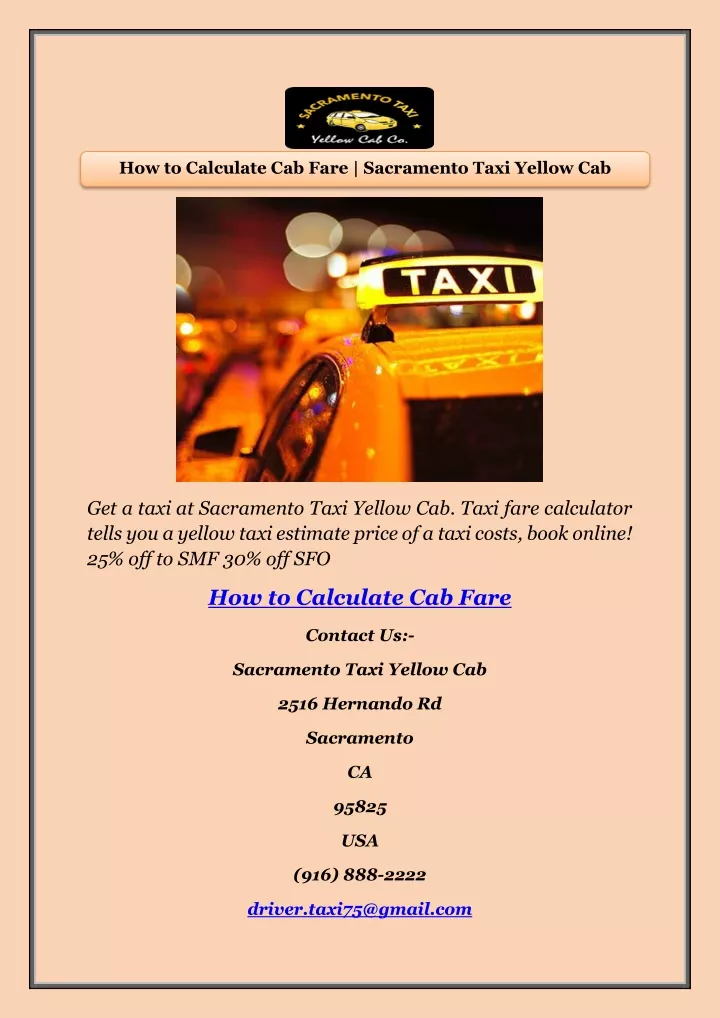 how to calculate cab fare sacramento taxi yellow