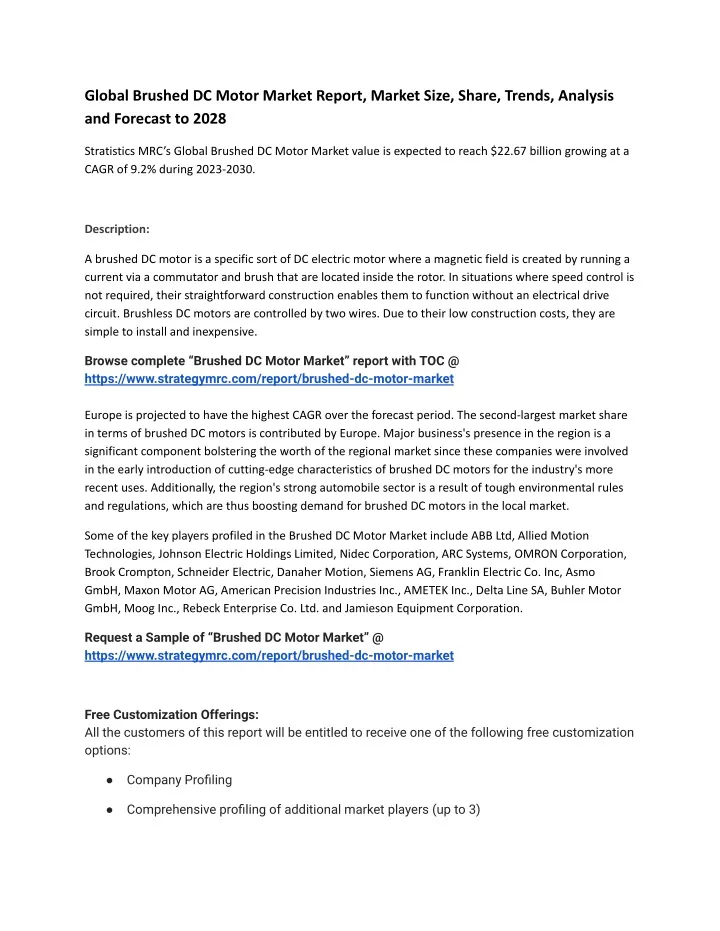 global brushed dc motor market report market size