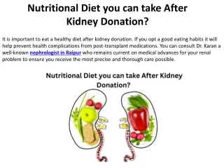 Appropriate Nutritional Diet After Kidney Donation