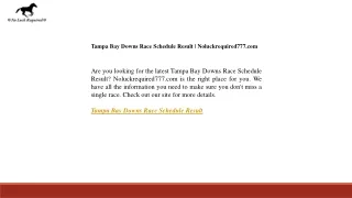 Tampa Bay Downs Race Schedule Result  Noluckrequired777.com