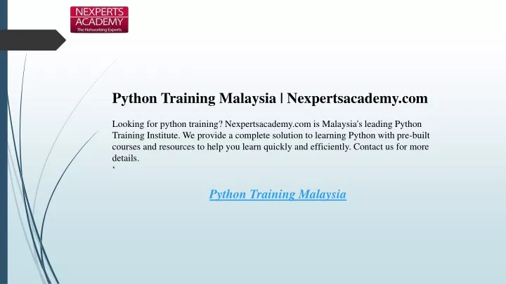 python training malaysia nexpertsacademy