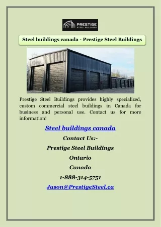 Steel buildings canada - Prestige Steel Buildings