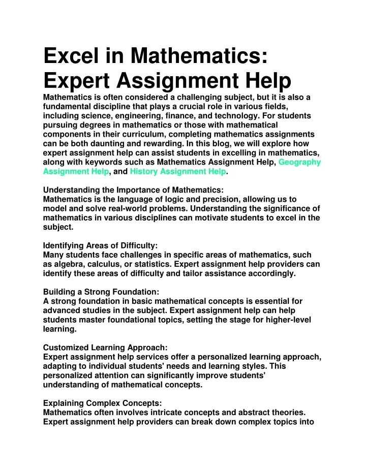 excel in mathematics expert assignment help