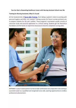 You Can Start a Rewarding Healthcare Career with Nursing Assistant School