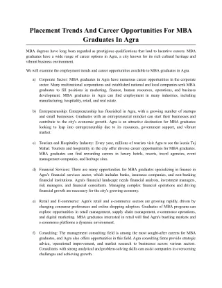 Placement Trends And Career Opportunities For MBA Graduates In Agra.docx