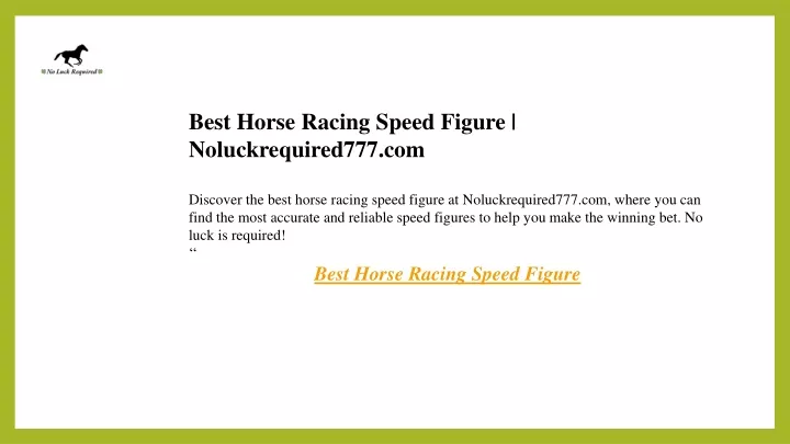 best horse racing speed figure noluckrequired777