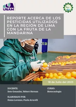 Reporte acerca de los Pesticidas utilizados en la región de Lima con la Fruta de la Mandarina