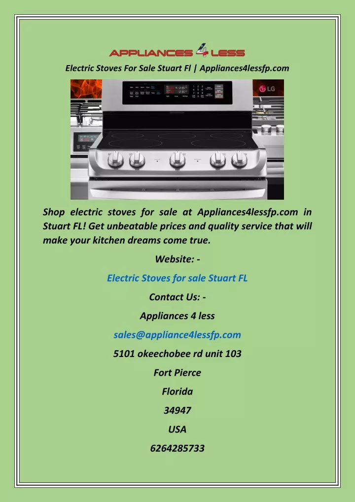 electric stoves for sale stuart