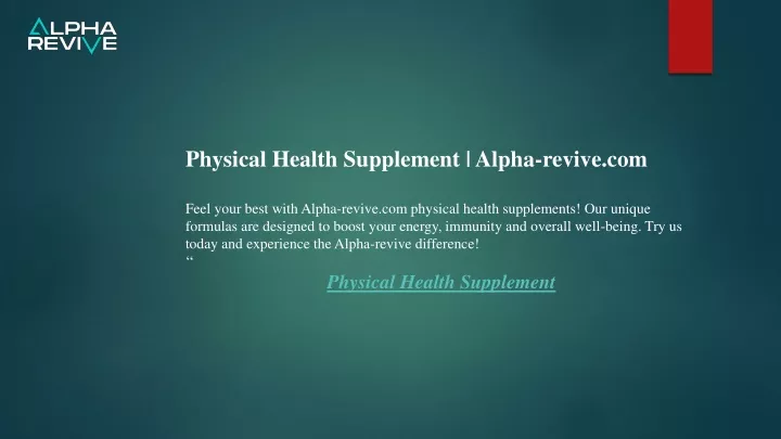 physical health supplement alpha revive com feel