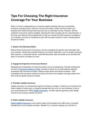 Tips For Choosing The Right Insurance Coverage For Your Business