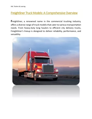 Freightliner Truck Models: A Comprehensive Overview