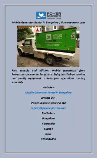 mobile generator rental in bangalore powersparrow