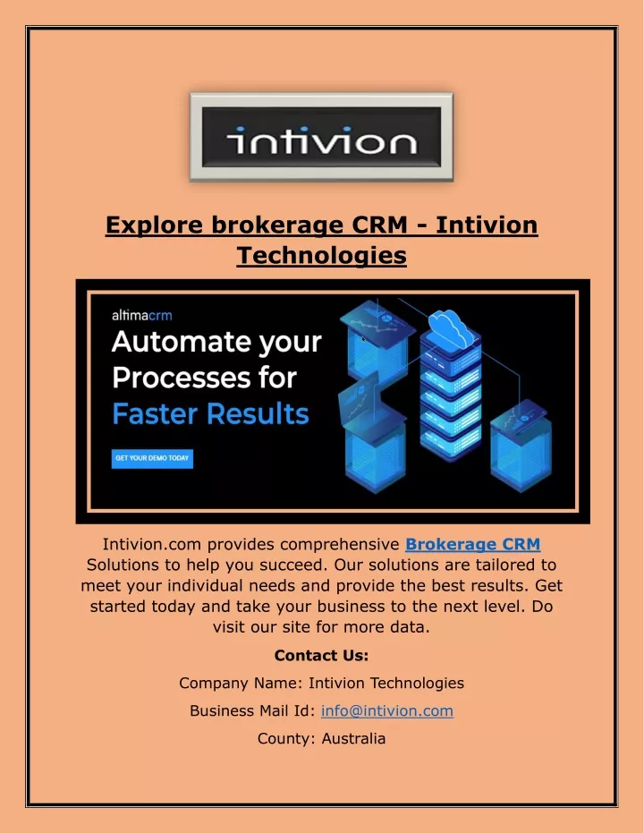 explore brokerage crm intivion technologies