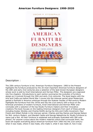Read ebook [PDF] American Furniture Designers: 1900-2020 ipad