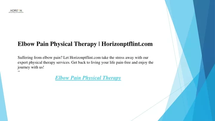 elbow pain physical therapy horizonptflint