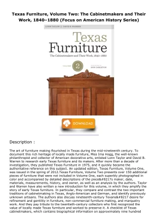 [PDF READ ONLINE] Texas Furniture, Volume Two: The Cabinetmakers and Their Work,