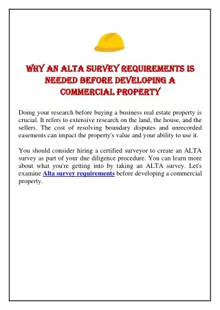 Why an ALTA Survey Requirements is Needed Before Developing a Commercial Propert