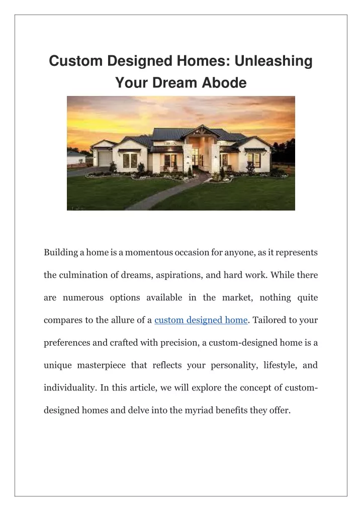 custom designed homes unleashing your dream abode