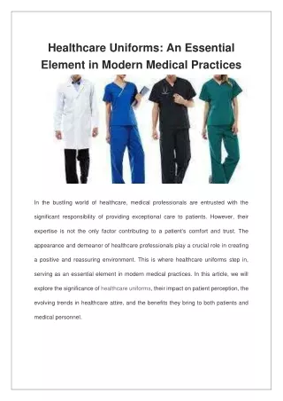 Healthcare Uniforms An Essential Element in Modern Medical Practices