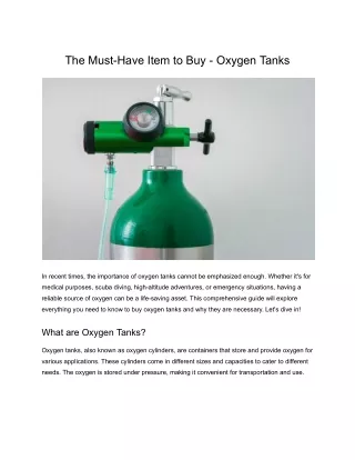 Buy Oxygen Tank: The Essential Item