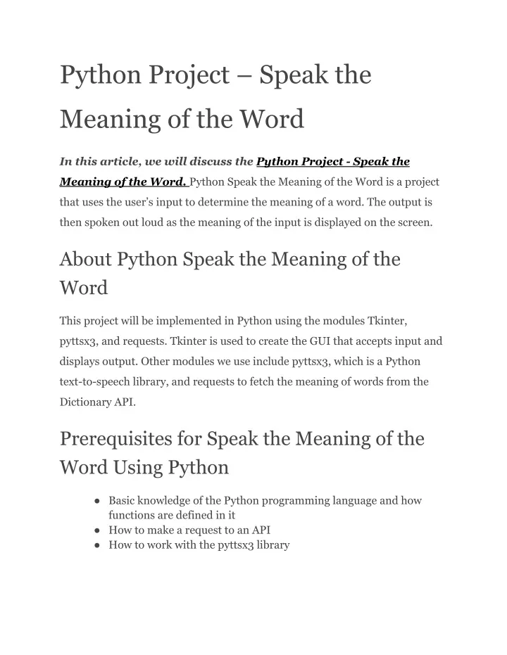 python project speak the