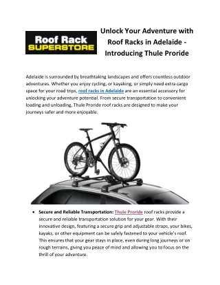 Unlock Your Adventure with Roof Racks in Adelaide - Introducing Thule Proride