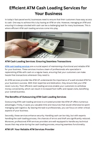 Efficient ATM Cash Loading Services for Your Business