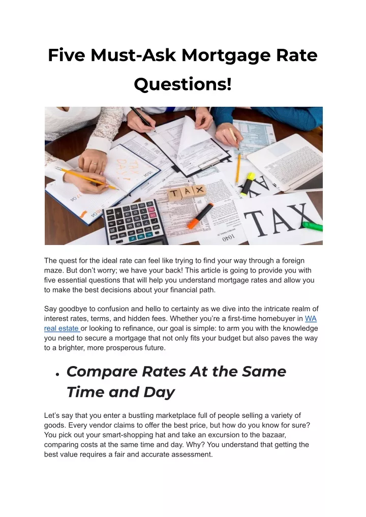 five must ask mortgage rate questions