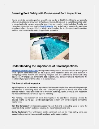 Ensuring Pool Safety with Professional Pool Inspections