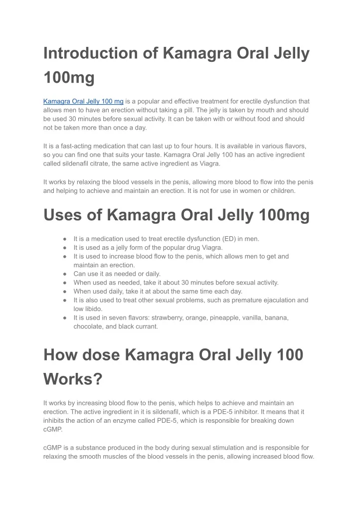 introduction of kamagra oral jelly 100mg