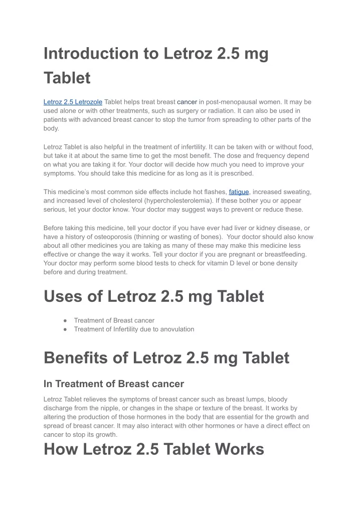 introduction to letroz 2 5 mg tablet