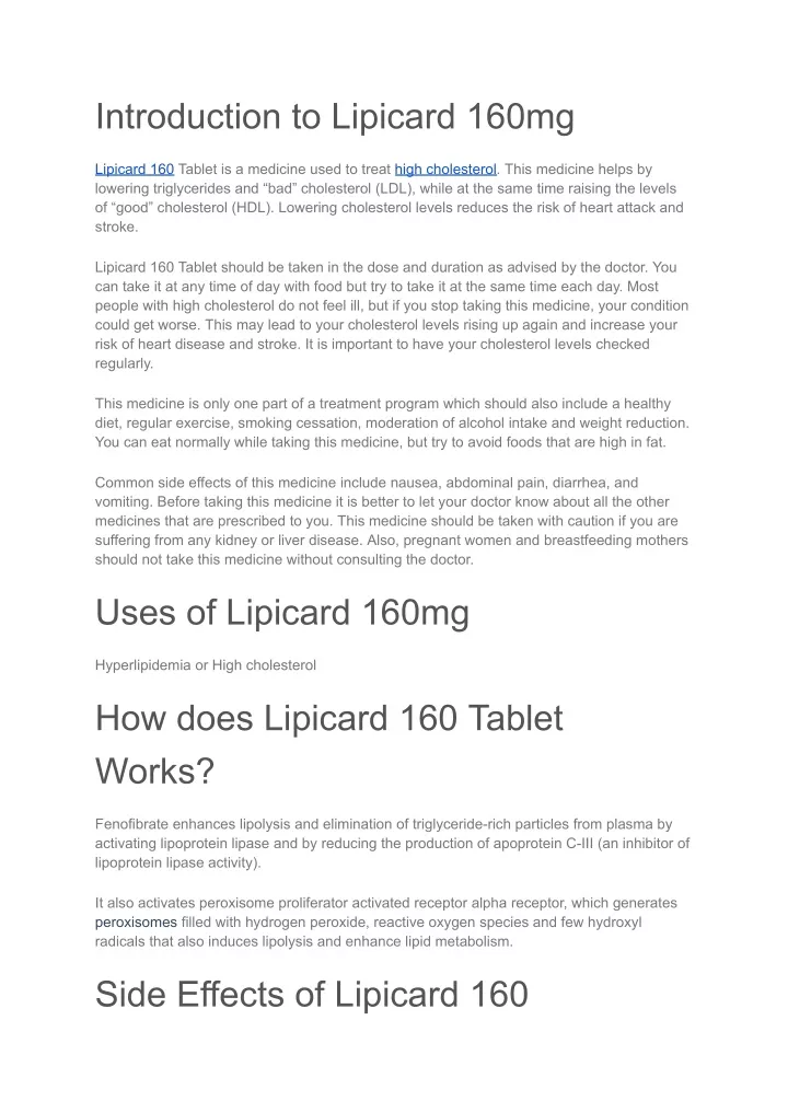 introduction to lipicard 160mg