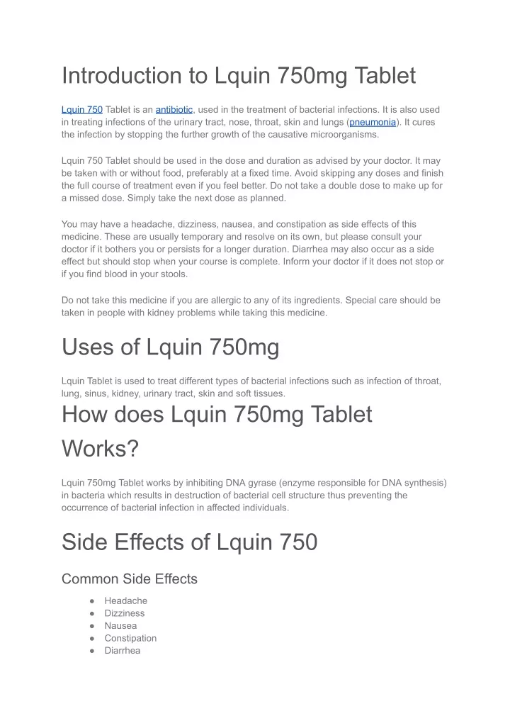introduction to lquin 750mg tablet