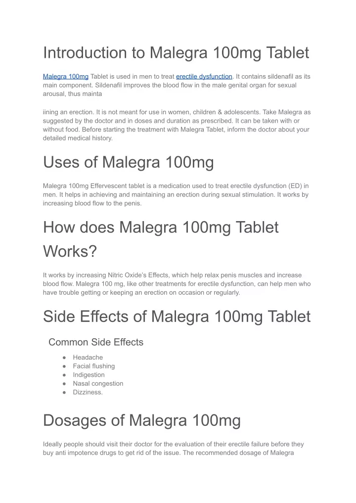 introduction to malegra 100mg tablet