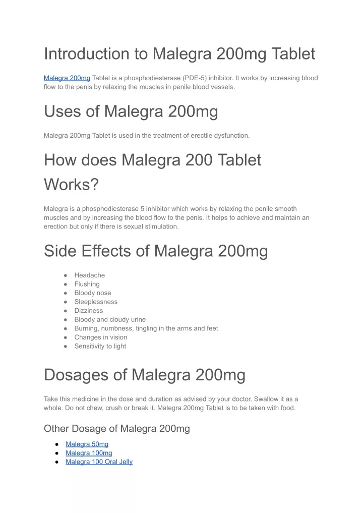 introduction to malegra 200mg tablet
