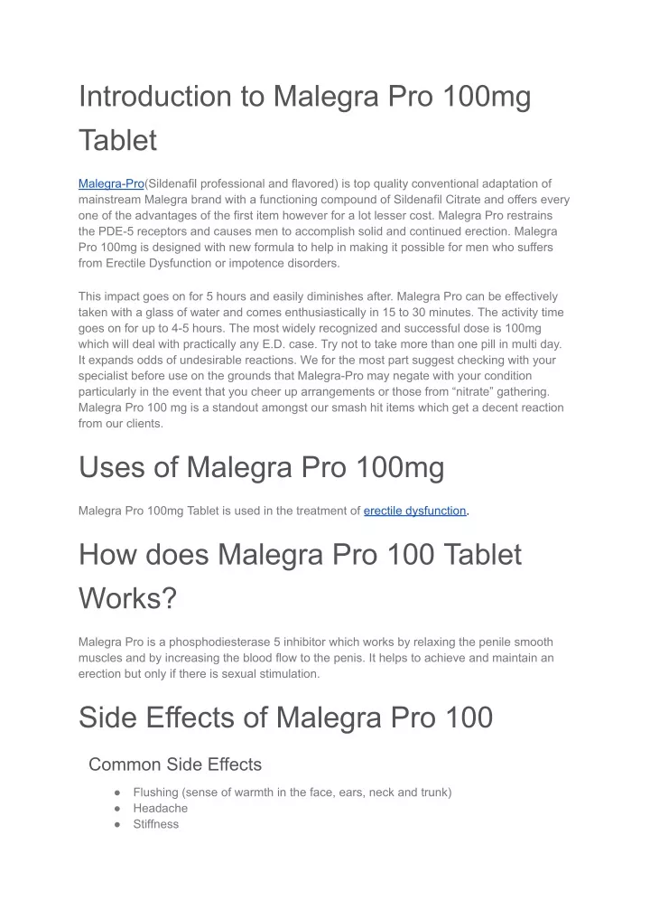 introduction to malegra pro 100mg tablet