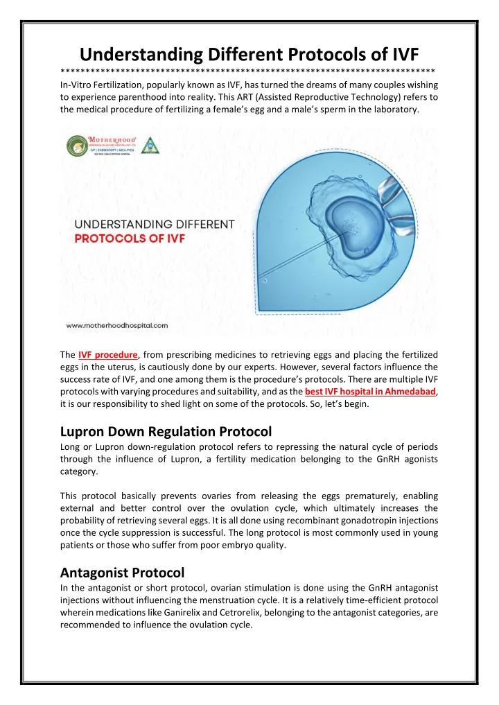 understanding different protocols of ivf in vitro