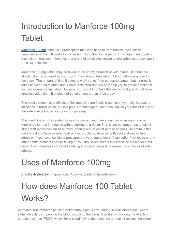 introduction to manforce 100mg tablet