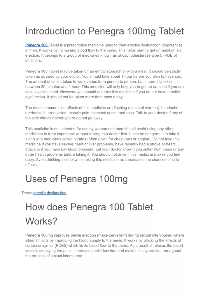 introduction to penegra 100mg tablet