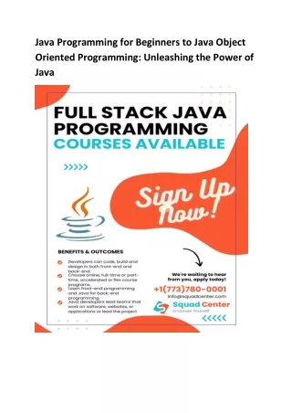 Java Programming for Beginners to Java Object Oriented Programming Unleashing the Power of Java